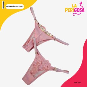 Calcinha fio duplo bordado pétala personalizável (D25) Rosa bebê