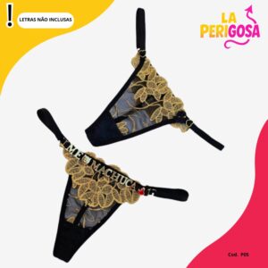 Calcinha renda personalizável (P05) preta com dourado