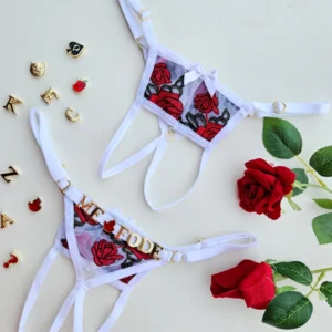 Calcinha com abertura personalizável (S03) branca com vermelho
