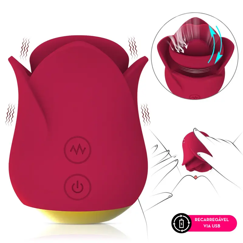 Vibrador de clitóris em formato de flor com língua vibratória 10 intensidades (8510) recarregável — foto 9