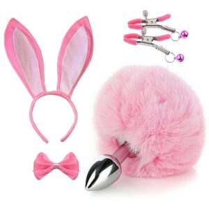 Kit Coelha Plug Tiara Grampos Seios Gravatinha (7441)