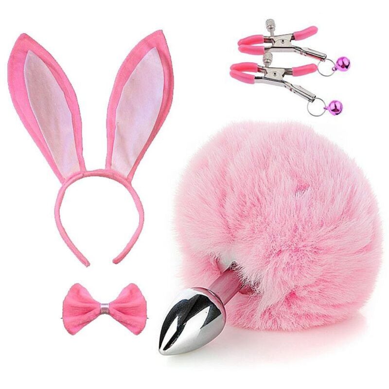 Kit Coelha Plug Tiara Grampos Seios Gravatinha (7441)
