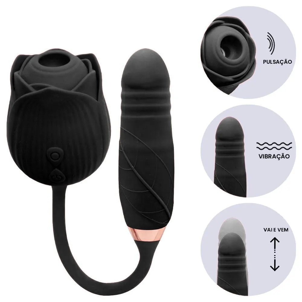 Vibrador Rosa com Estimulador Ponto G Vai e Vem e Pulsação no Clitóris