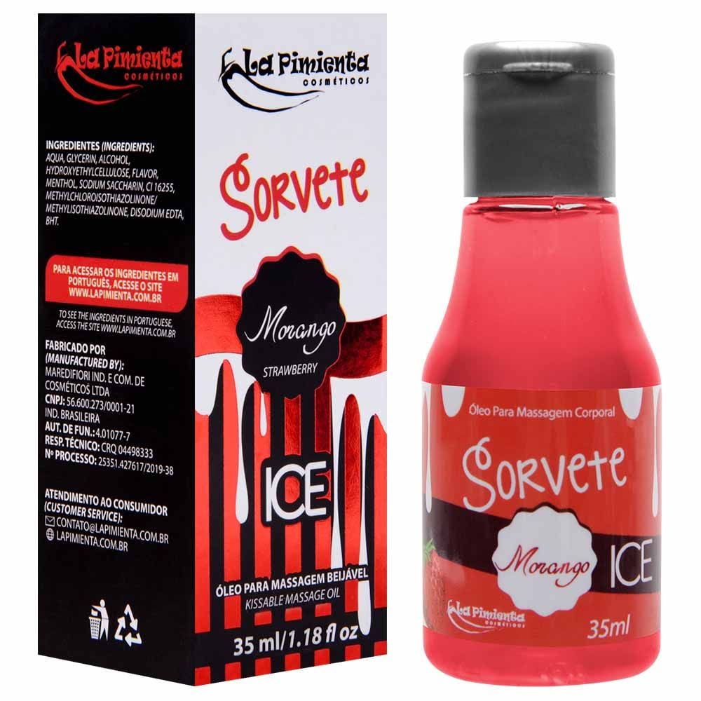 Gel Beijável Sorvete MORANGO Ice 35Ml (esfria)