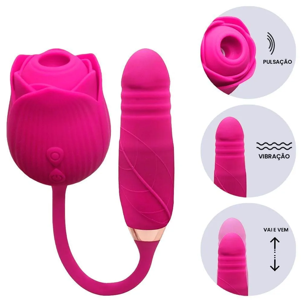 Vibrador Rosa com Estimulador Ponto G Vai e Vem e Pulsação no Clitóris