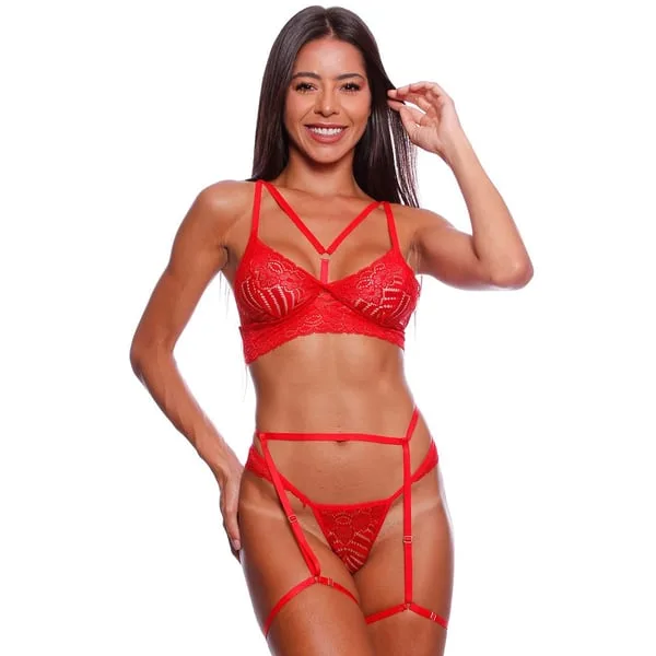Conjunto Sensual Com Cinta Liga Em Renda (843) tamanho GG