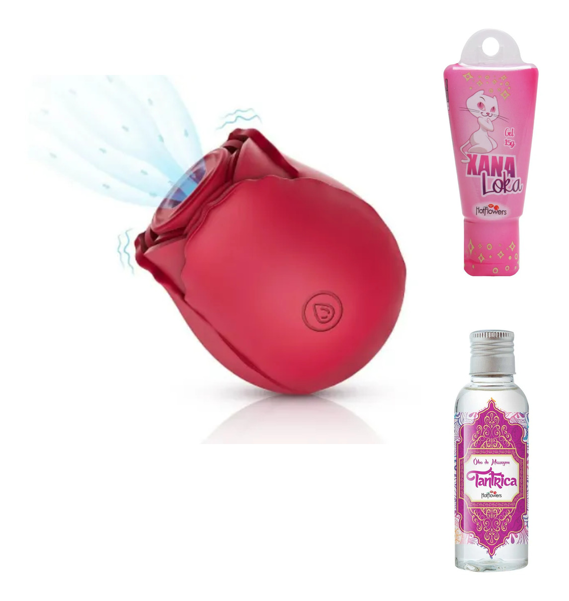 Rosa Estimuladora + Óleo de Massagem Tantrica + Gel Excitante Xana Loka