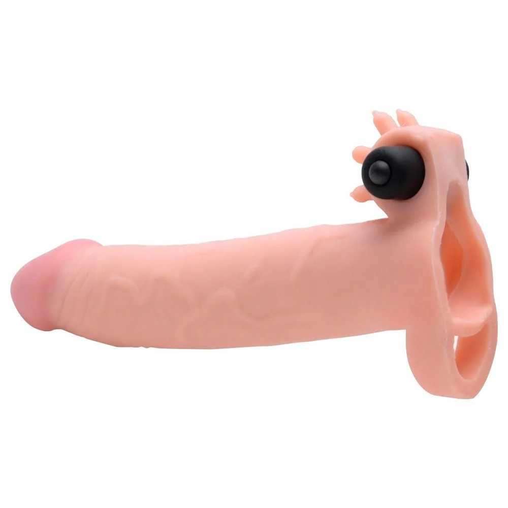 Capa Peniana Realística Com V1br4d0r E Anel 19Cm (CA034) bege