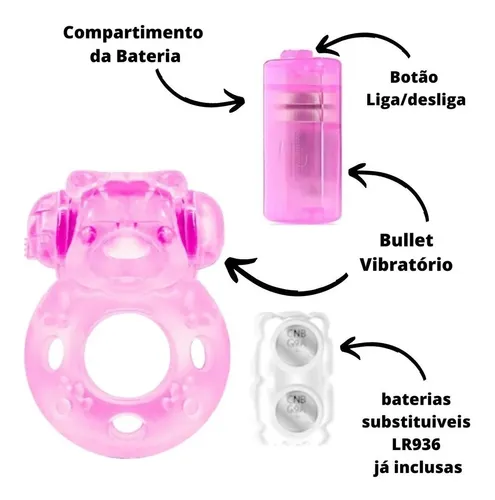ANEL PENIANO COM VIBRO BICHINHO (ss004) ROSA