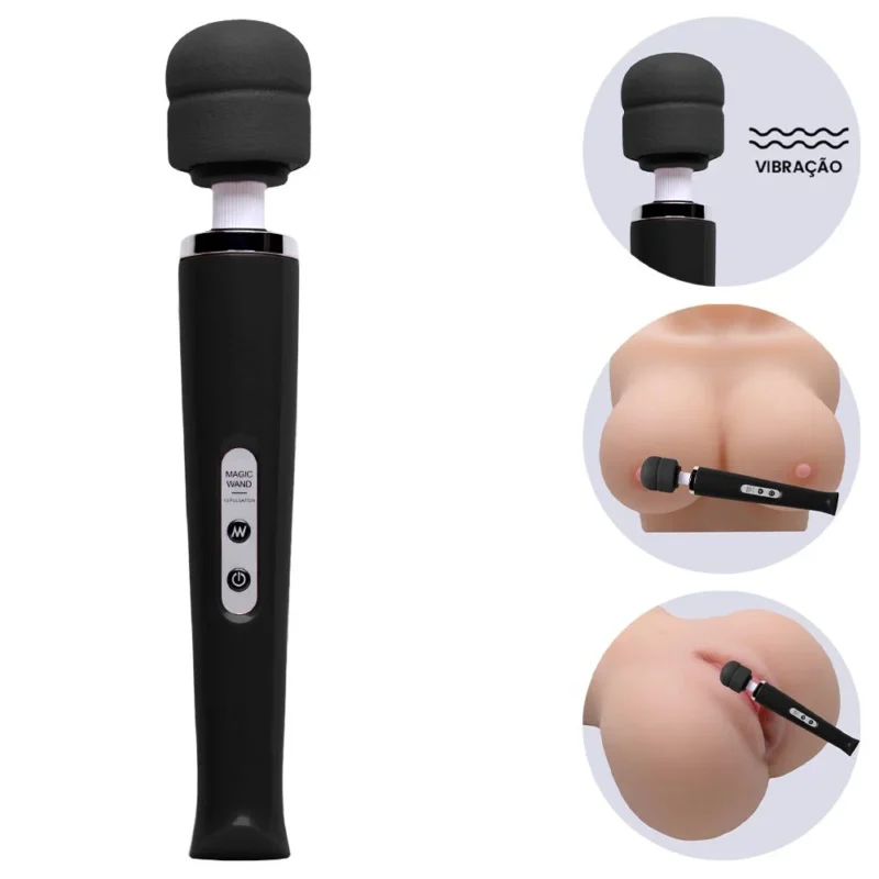 Vibrador Varinha Mágica 32Cm preta (5346) Recarregável