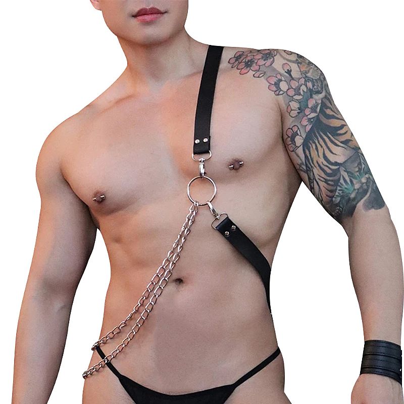 Harness Masculino em C0ur0 e Corrente - 2cm X 100cm (9347)
