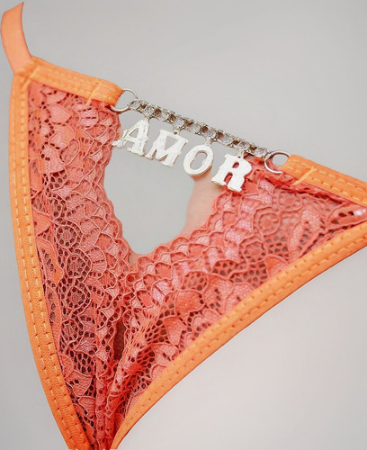 Fio Dental Gis Laranja Neon Palavras amor Strass (4.228)