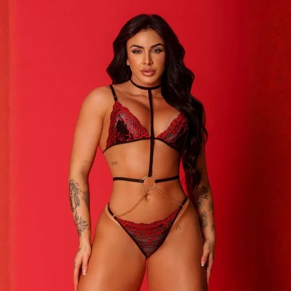 Body S3nsu4l Fogo Ardente Com Argola Central