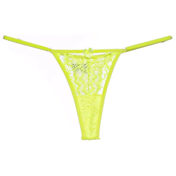 Calcinha Fio Dental Neon Em Renda Com Regulagem