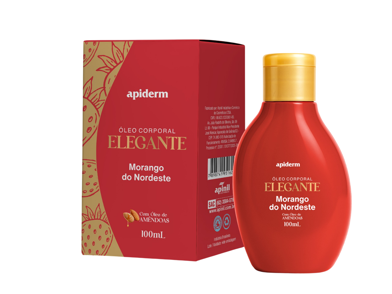 Óleo Corporal Apiderm 100ml morango do nordeste – Apinil
