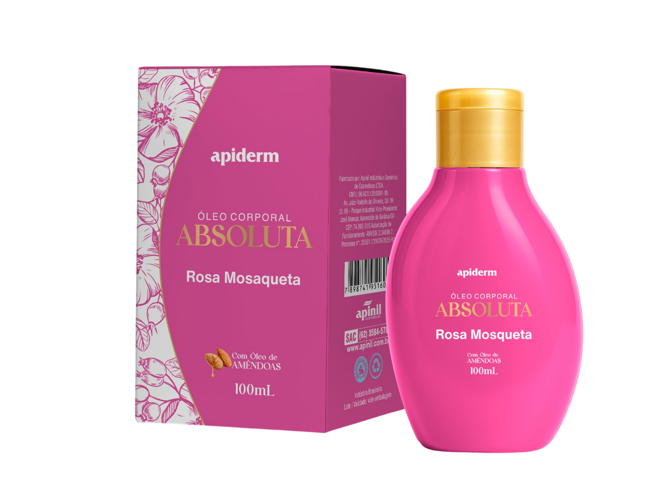 Óleo Corporal Apiderm 100ml rosa moqueta - Apinil