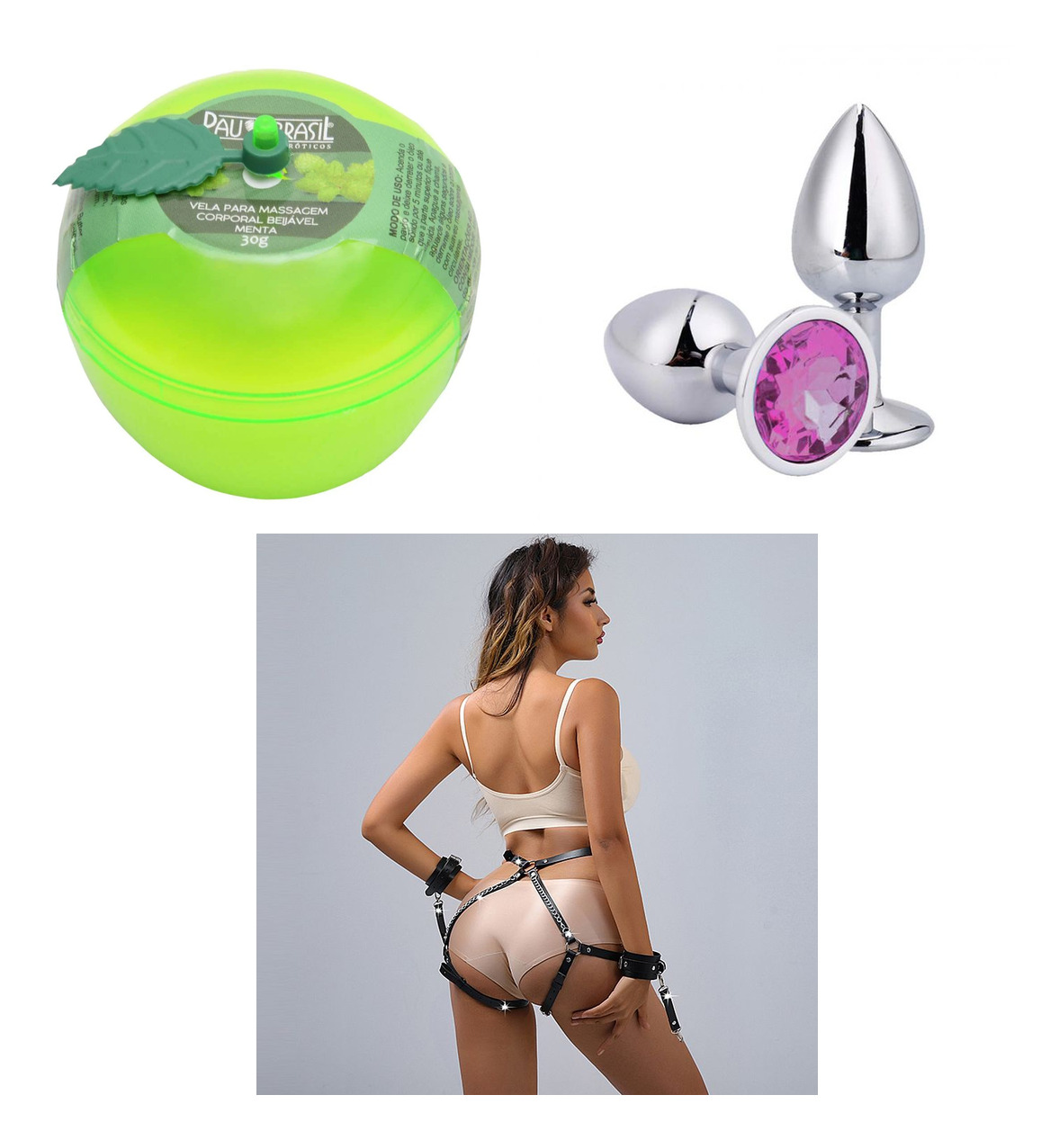 Harness em C0ur0 com 4lg3m4 + vela + plug 4n4l tamanho P