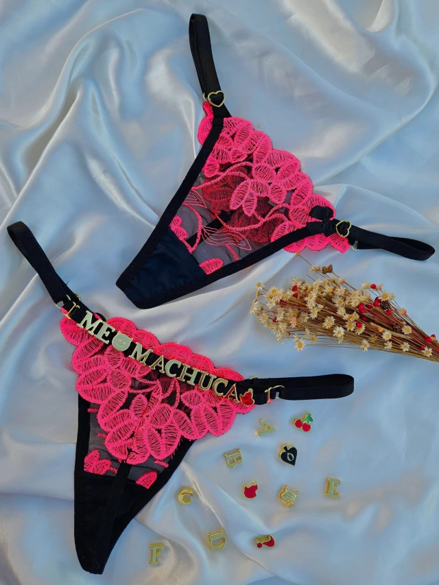 calcinha personalizável TULE PÉTALA - preto com rosa