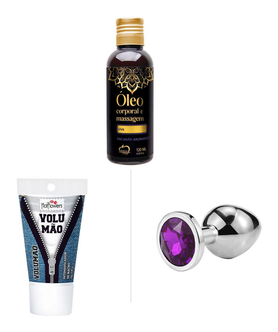 Óleo Corporal Para Massagem 120Ml uva + Volumão Intensificador De Macho 25G +