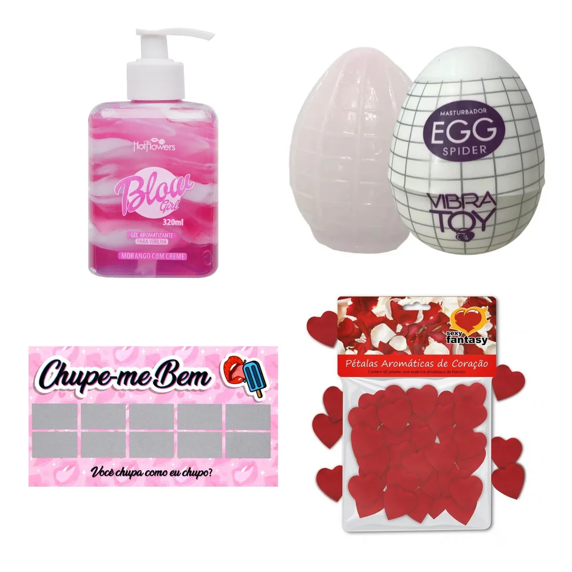 blow hidratante de virilha + egg + raspadinha + pétalas de coração