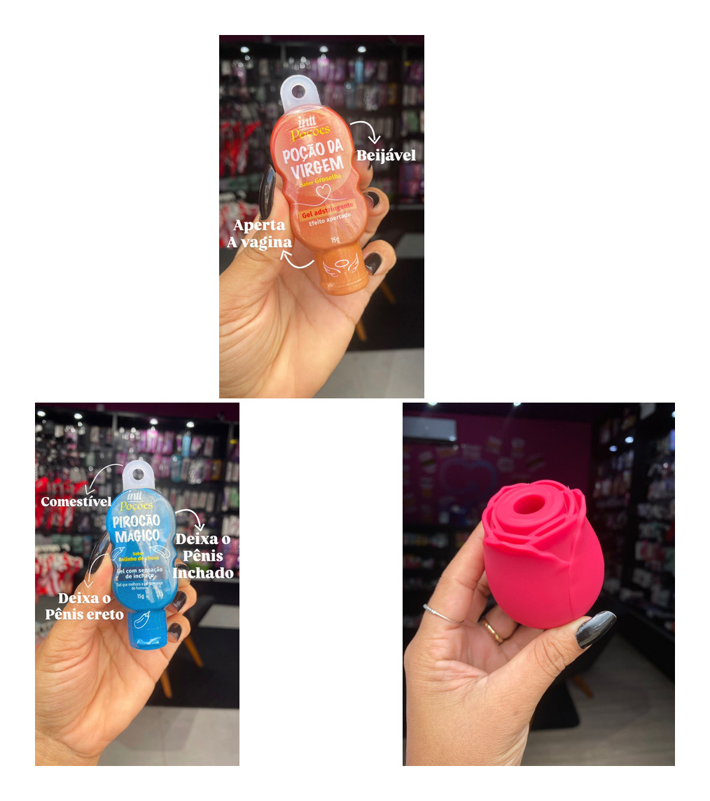 Poção Da Virgem Adstringente + Pirocão Mágico Gel com Sensação de Inchaço + Rosa do Orgasmo