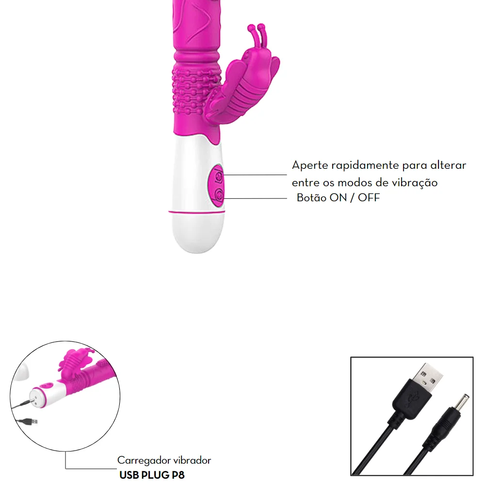 Vibrador ponto G com estimulador clitoriano borboleta (1039) recarregavel — foto 2