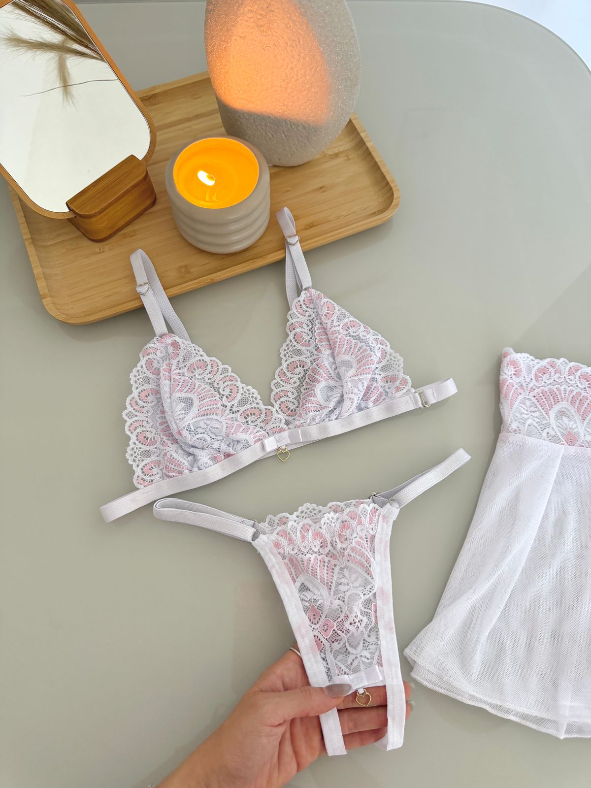 Conjunto 3 Peças Branco com Rosa - tamanho G — foto 5