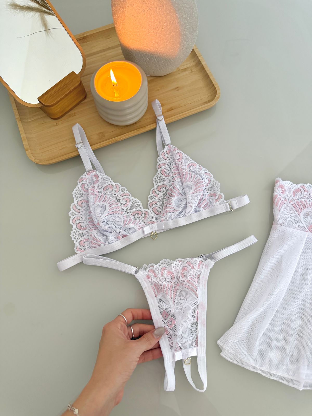 Conjunto 3 Peças Branco com Rosa - tamanho G — foto 1