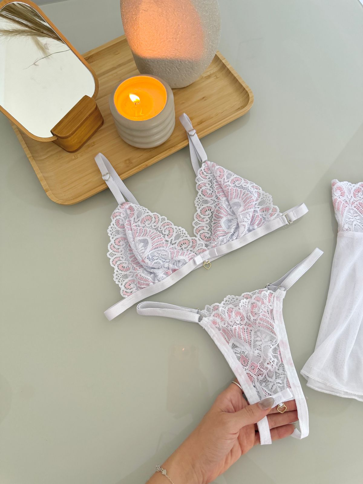 Conjunto 3 Peças Branco com Rosa - tamanho G — foto 3