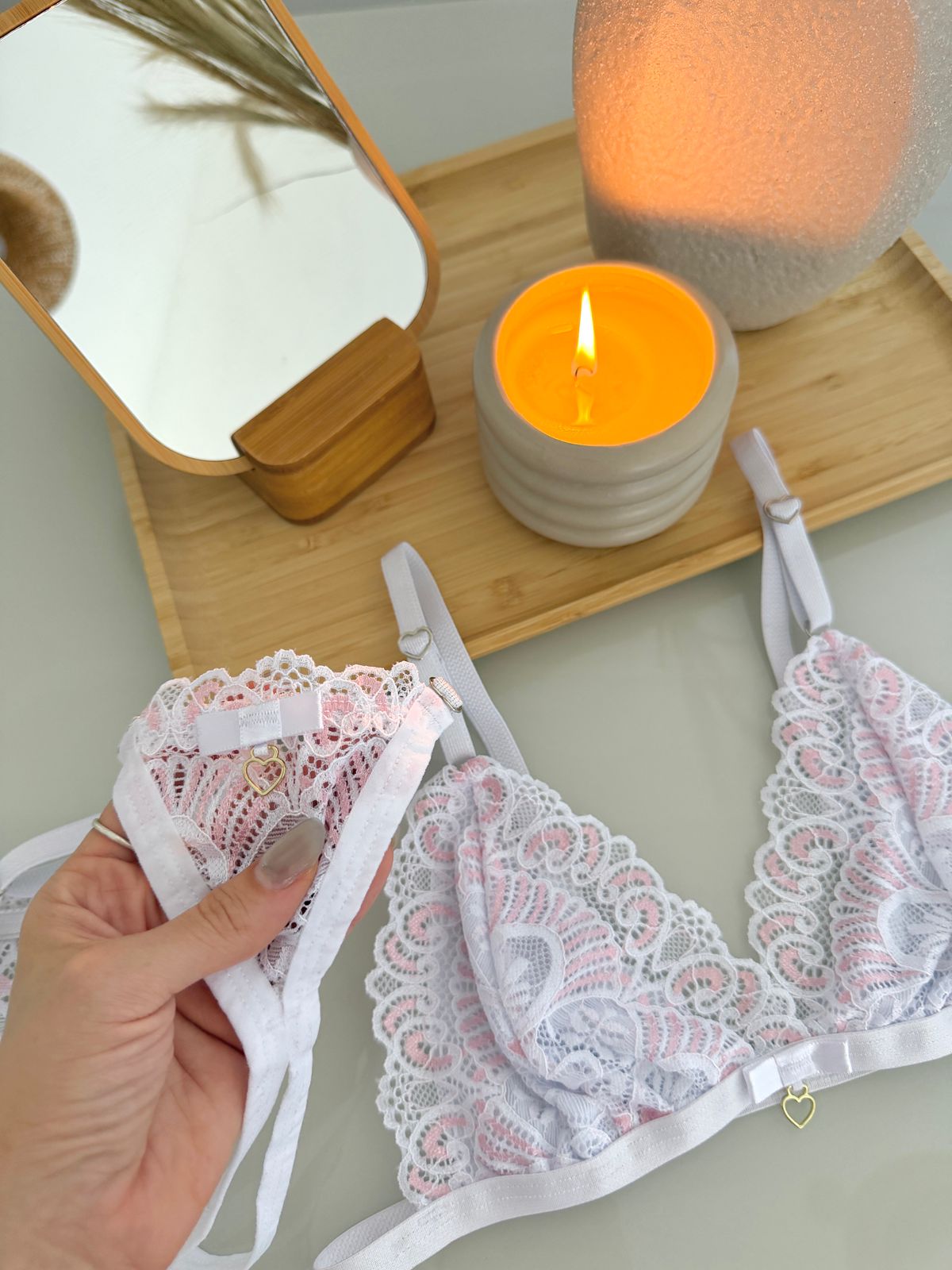Conjunto 3 Peças Branco com Rosa - tamanho G — foto 2