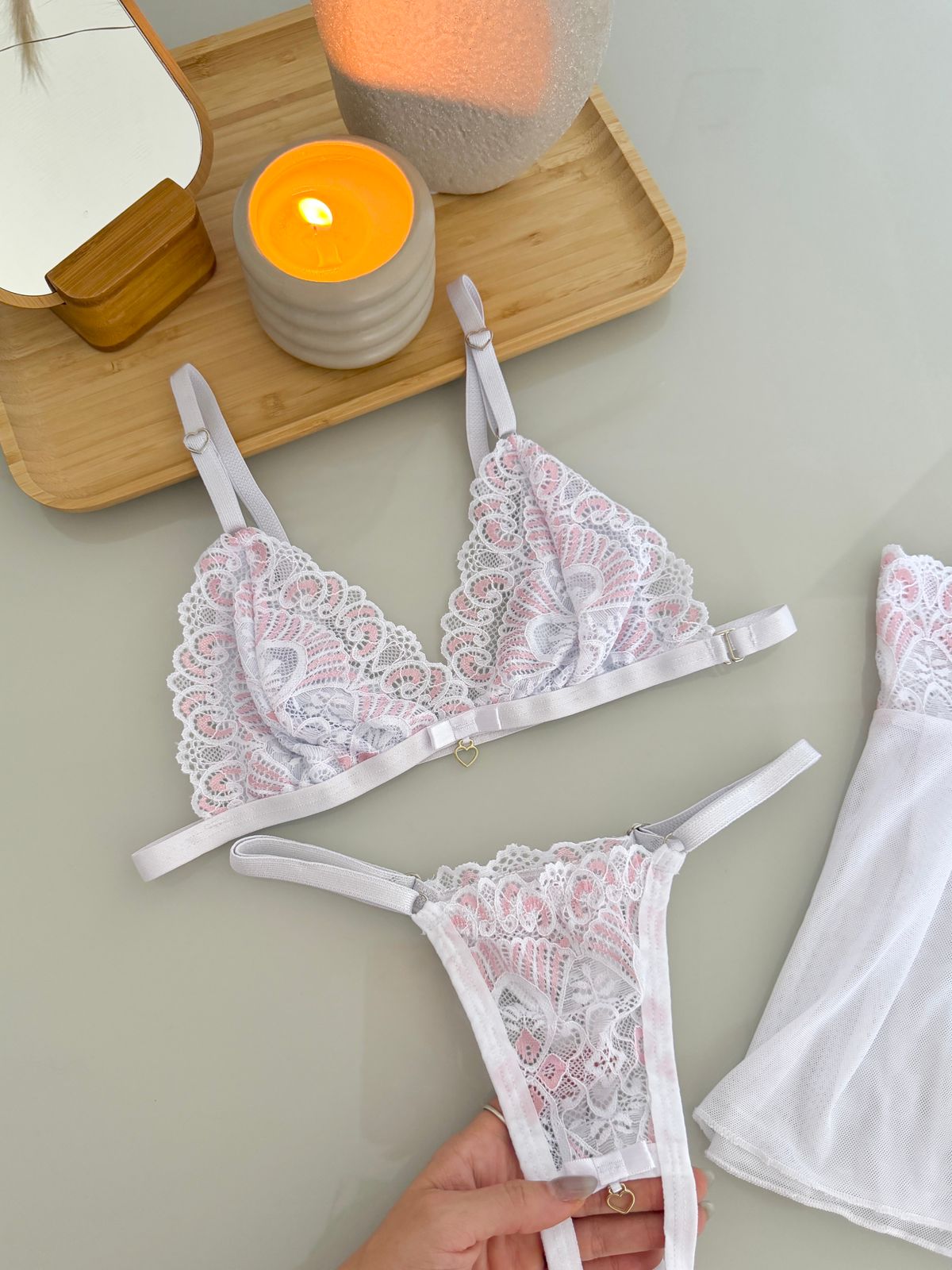 Conjunto 3 Peças Branco com Rosa - tamanho G — foto 4