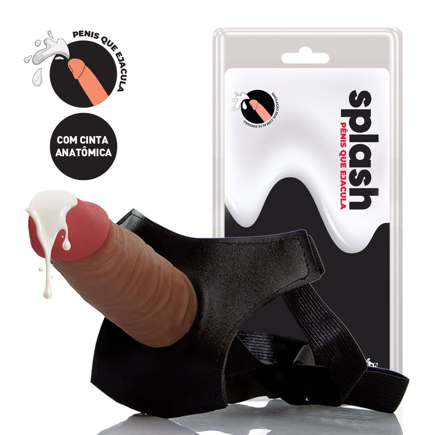 Splash - Pênis Que Ejacula 14,5x4cm Marrom Com Cinta Strap On — foto 1