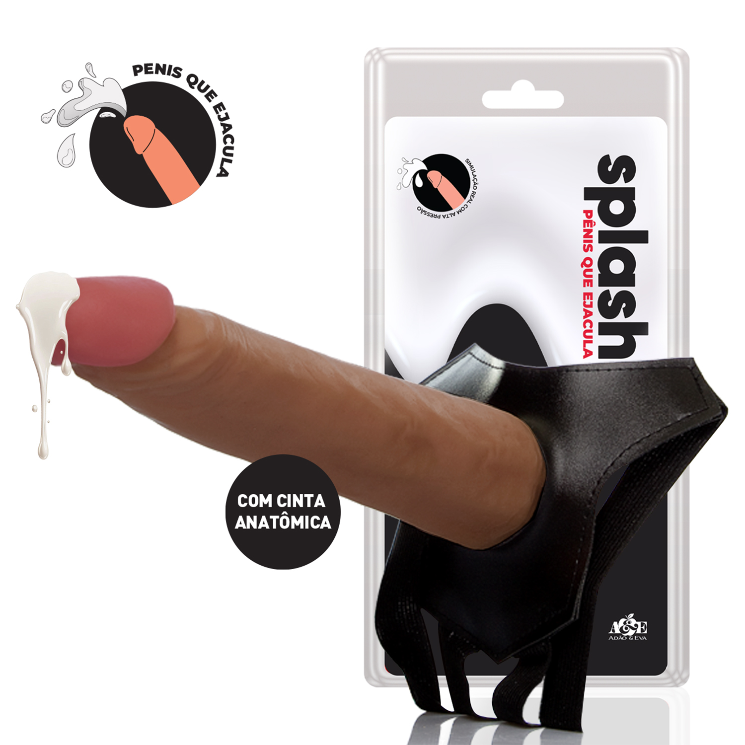 Splash - Pênis Que Ejacula 18,5x4,5cm Marrom Com Cinta Strap On — foto 1
