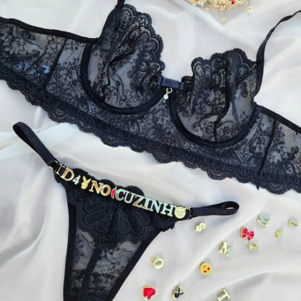 Conjunto (GG) com aro e renda personalizavel (letras não inclusas)