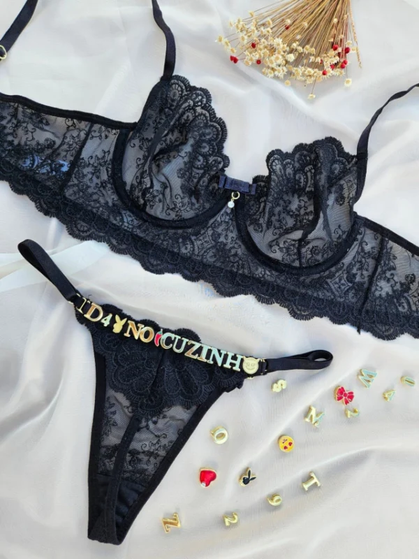 Conjunto (GG) com aro e renda personalizavel (letras não inclusas)