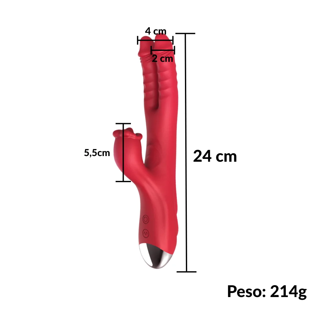 Vibrador duplo vai e vem com estimulador clitoriano (6162) recarregável — foto 5