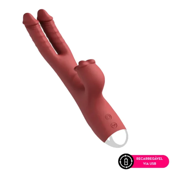 Vibrador duplo vai e vem com estimulador clitoriano (6162) recarregável