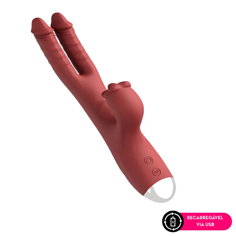 Vibrador duplo vai e vem com estimulador clitoriano (6162) recarregável — foto 1