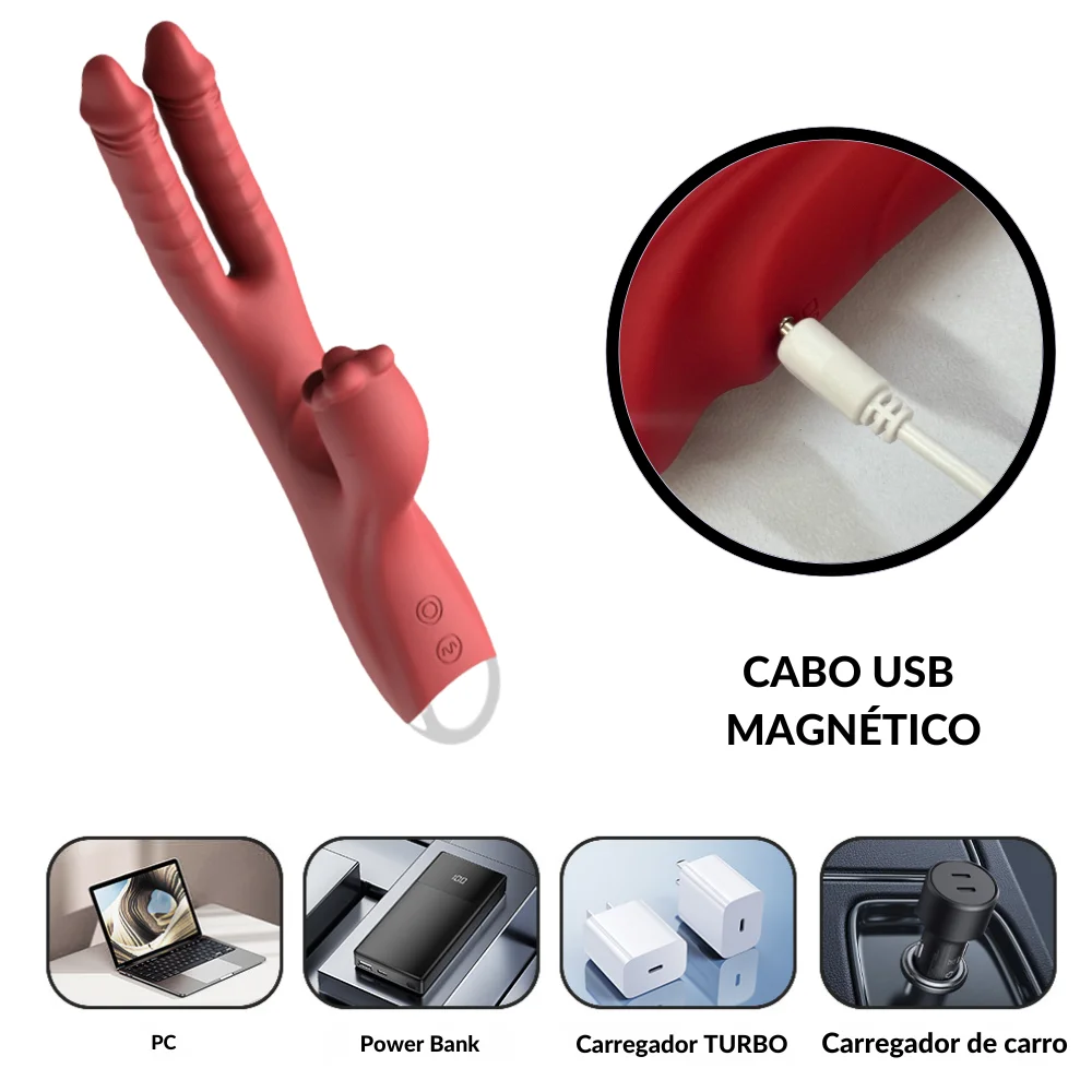 Vibrador duplo vai e vem com estimulador clitoriano (6162) recarregável — foto 3
