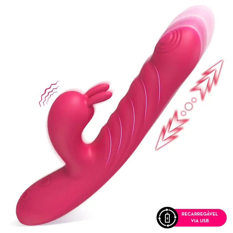 Vibrador vai e vem com estimulador clitoriano em formato rabbit (4224) recarregável — foto 1