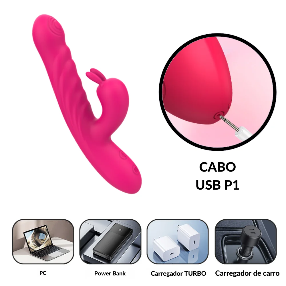 Vibrador vai e vem com estimulador clitoriano em formato rabbit (4224) recarregável — foto 4