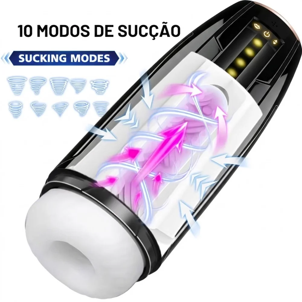 Masturbador masculino lanterna sucção, vibração + rotação 360º (6445) recarregável — foto 4