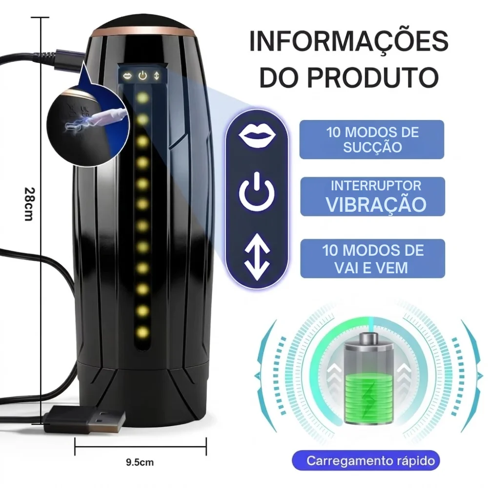 Masturbador masculino lanterna sucção, vibração + rotação 360º (6445) recarregável — foto 7