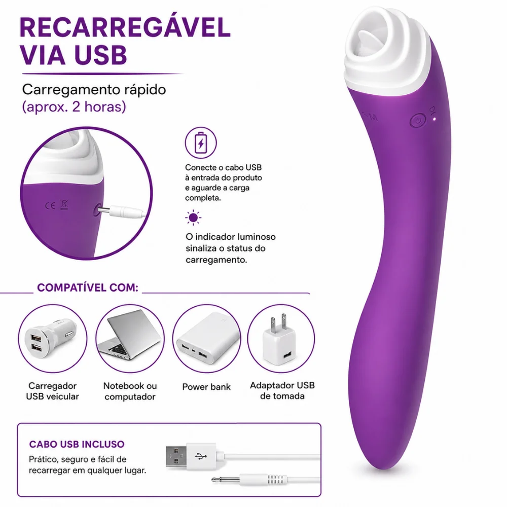 Vibrador com lingua e estimulo no ponto g (2218) recarregável — foto 8