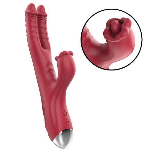 Vibrador duplo vai e vem com estimulador clitoriano (6162) recarregável