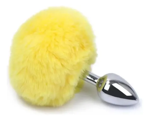 Plug anal de aço prata com pompom amarelo - P — foto 1