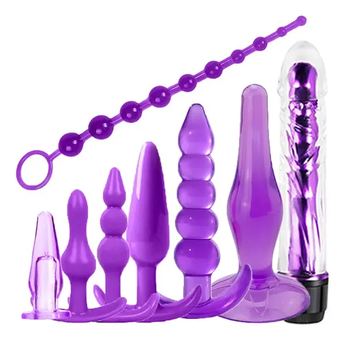 Kit Plug Anal de Silicone Jelly com Vibrador - 8 Peças (LB6112) — foto 1