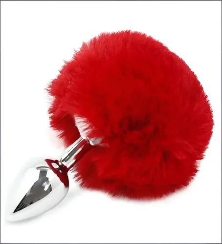 Plug anal de aço prata com pompom vermelho - G — foto 1