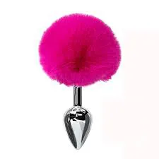 Plug anal de aço prata com pompom pink - G — foto 1