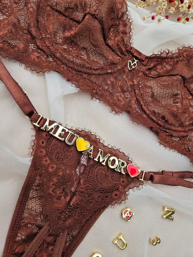 Conjunto (GG) em renda com aro personalizável (letras não inclusas) — foto 2